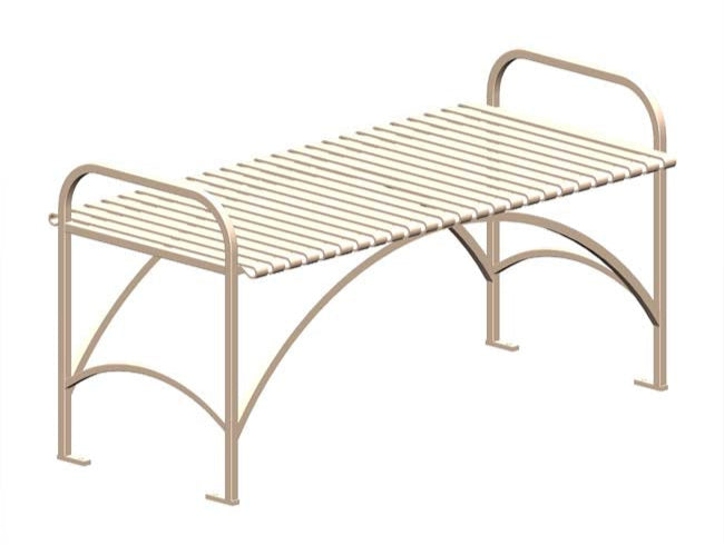Model #PREFB48. Flat metal outdoor park bench in rapid tan.