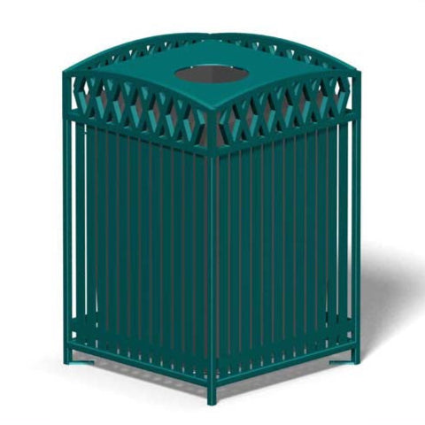 Model #PRNVT32. Square outdoor waste receptacle in green.