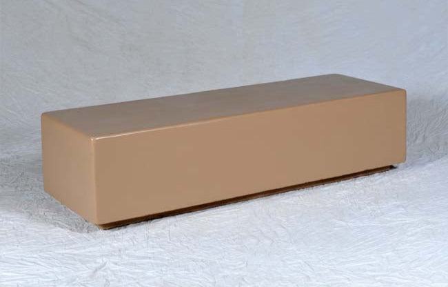 Model #PRSB72. Outdoor concrete bench in sand tan smooth for city streets, businesses and parks.