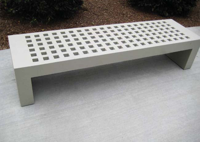 Model #PRTOCCATA. Outdoor toccata concrete bench for city streets, businesses and parks.