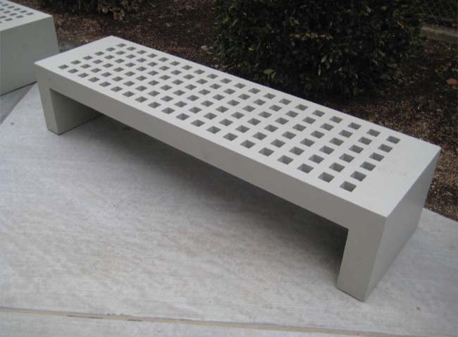 Model #PRTOCCATA. Outdoor toccata concrete bench for city streets, businesses and parks.