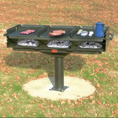 Model #PILRQ32460. Large group multi-level grate grill. 1220 square inches of cooking area. Grill firebox measures 24" x 60" x 10" high sides.