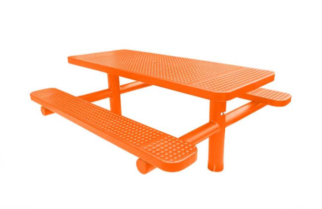 Model #PPS9243P2OAA. Champion picnic table. 6 foot, orange, double pedestal, direct bury.