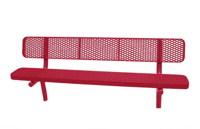 Model # PPS934302O11D. Champion Park Bench with Backrest. 6 Foot, Red, Expanded Metal, Direct Bury.
