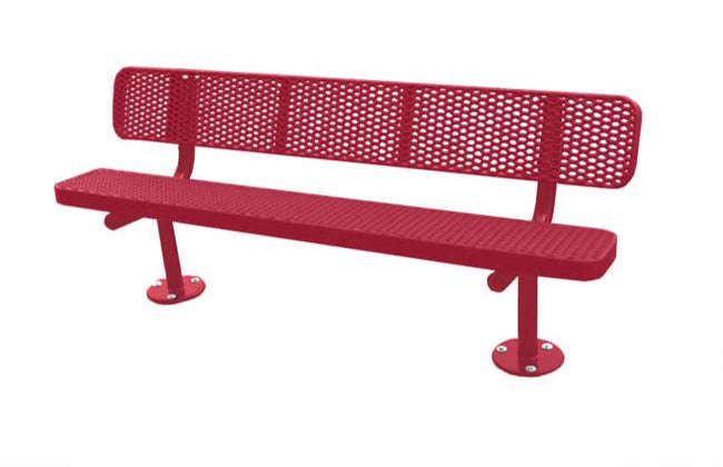 Model # PPS934307O11C. Champion park bench with backrest. 6 foot, red, expanded metal, surface mount.