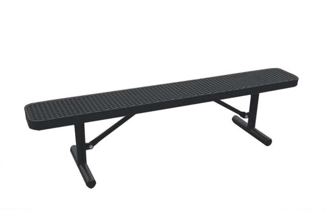 Model #PPS935301O99C. Champion park bench without backrest. 6 foot, black, expanded metal, free standing.