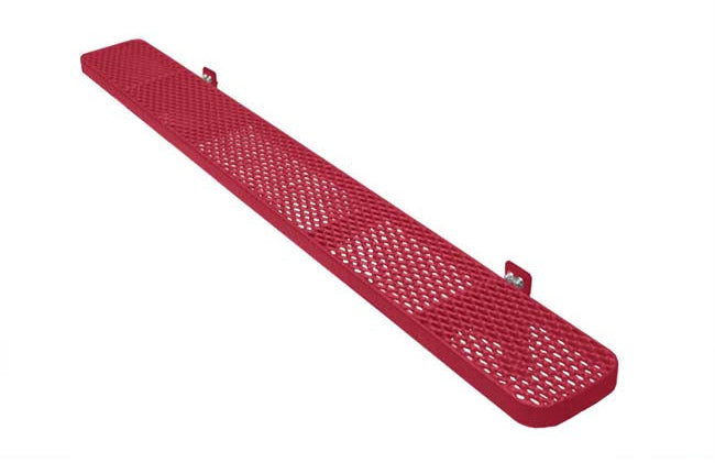 Model #PPS935504O11D. Champion park bench without backrest. 8 foot, red, expanded metal, wall mount.