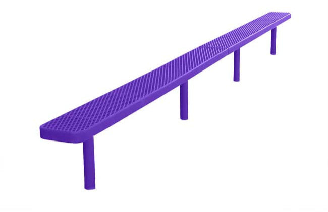 Model #PPS935702OPPC. Champion park bench without backrest. 10 foot, purple, expanded metal, direct bury.