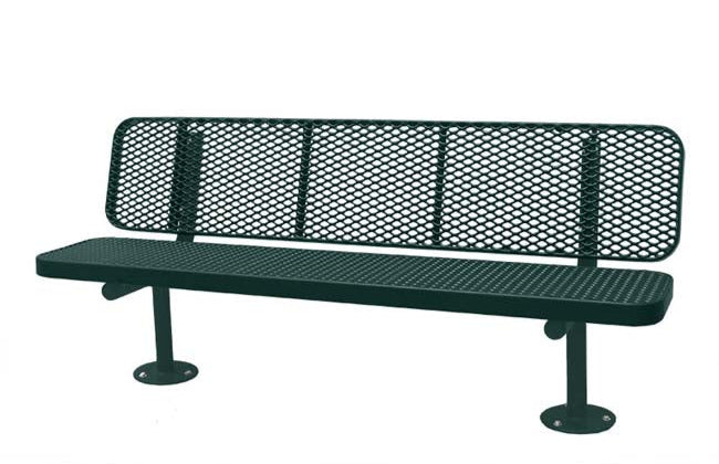 Model #PPS936307O66. Champion Supreme park bench with backrest. 8 foot, evergreen, expanded metal, surface mount.