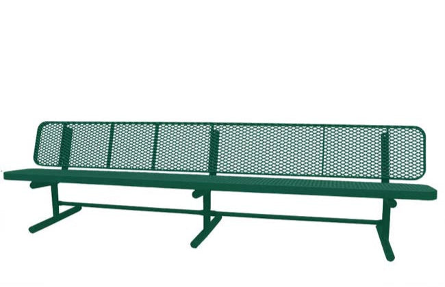 Model #PPS936601O33. Champion Supreme park bench with backrest. 10 foot, hunter green, expanded metal, free standing.