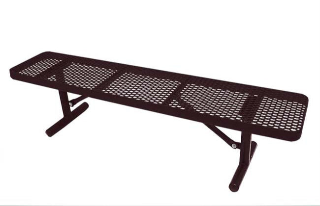 Model #PPS937301O88D. Champion Supreme park bench without backrest. 6 foot, brown, expanded metal, free standing.