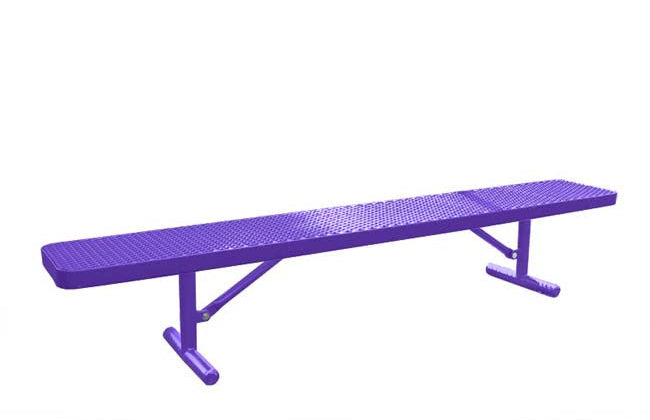 Model #PPS937501OPPD. Champion Supreme park bench without backrest. 8 foot, purple, perforated steel, free standing.