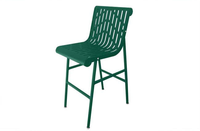 Model #PPS939B11O33C. Bar height outdoor patio chair. Hunter green, laser cut.