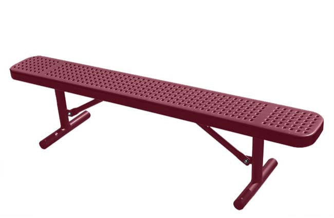 Model #PPS9438P1O00D. Champion park bench without backrest. 6 foot, burgundy, perforated steel, free standing.