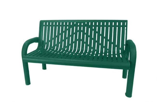 Model #PPS9711O2O33C. Grand Contour park bench. 4 foot, hunter green, laser cut, free standing.