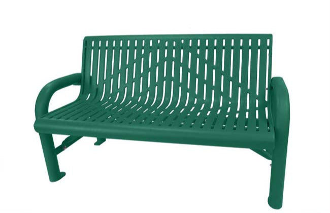 Model #PPS9711O3O33C. Grand Contour park bench. 4 foot, hunter green, laser cut, surface mount.
