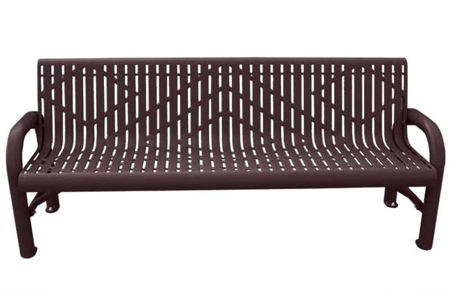 Model #PPS971303O88C. Grand Contour park bench. 6 foot, brown, laser cut, surface mount.