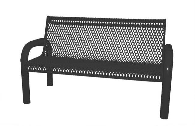 Model #PPS974103O99C. Grand Contour park bench. 4 foot, black, expanded metal, free standing.