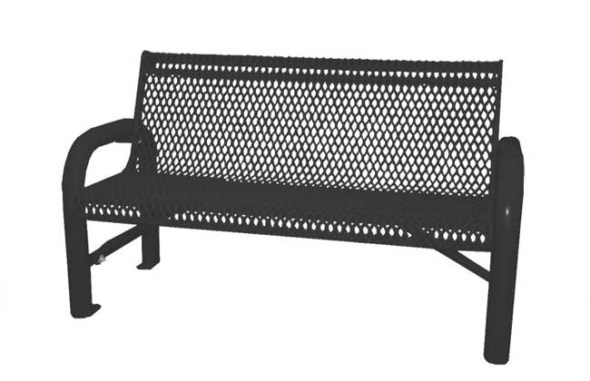 Model #PPS974103O99C. Grand Contour park bench. 4 foot, black, expanded metal, surface mount.
