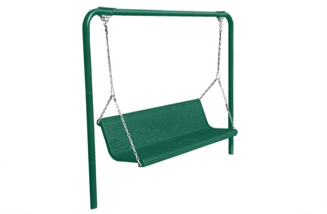 Model #PPS974S12O33C. Grand Contour bench swing. 6 foot, hunter green, expanded metal, direct bury.