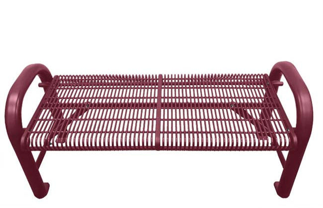Model #PPS976103O00C. Grand Contour flat park bench without backrest. 4 foot, burgundy, welded rod, surface mount.