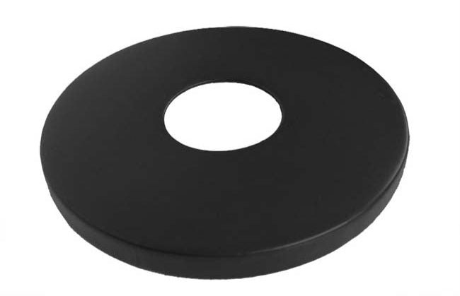 Model #PPS995001O09. Black round flat lid with 8in. hole. Fits 22 and 32 gallon receptacles.