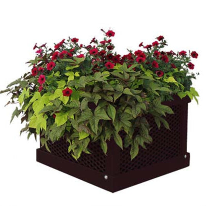 Model #PPS9PL202O88D. Outdoor square planter. 26" x 18", brown, expanded metal.
