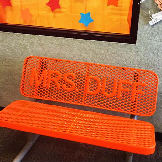 Model #PPSBUDDYBENCH. 4' orange buddy bench for classroom.