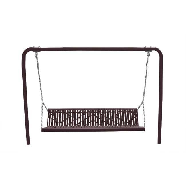 Model #PSS971S12O88C. Grand Contour outdoor bench swing. Brown, laser cut, direct bury.