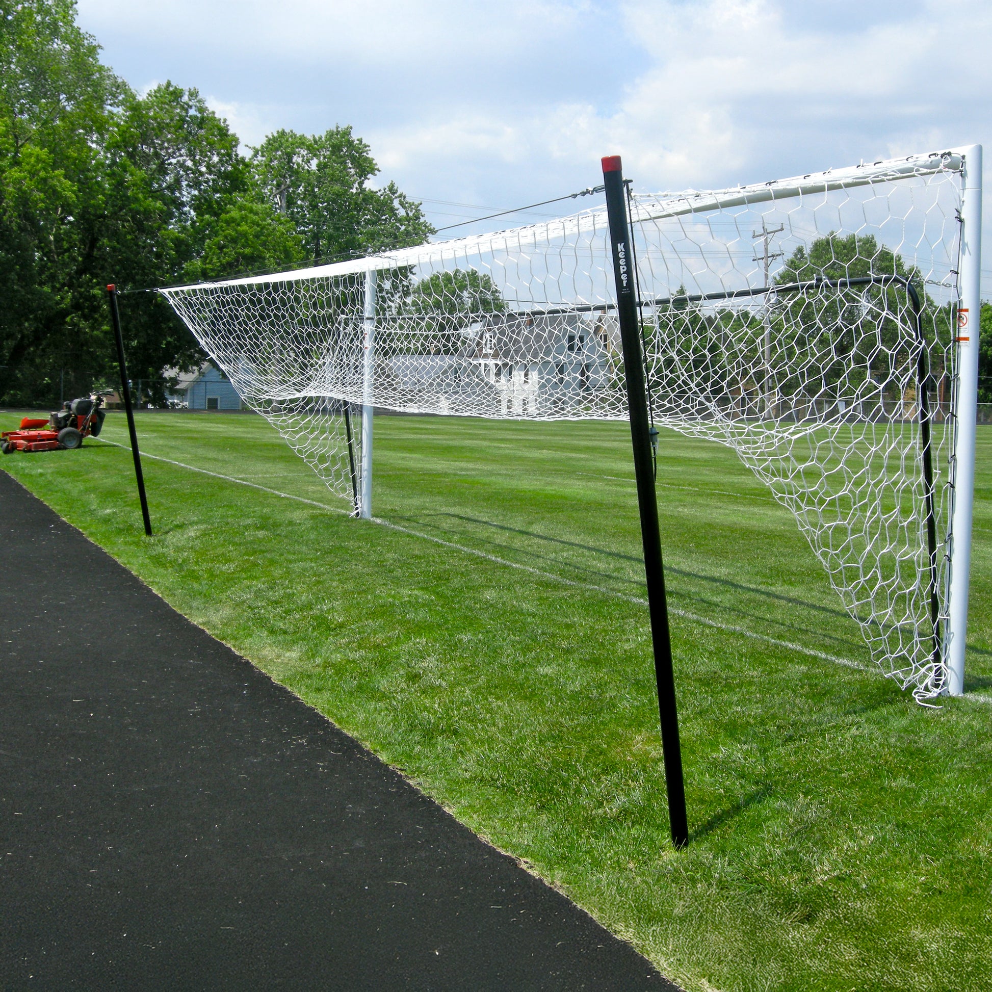 Model #S80NSB. Net storage bar to raise net on Stadium Cup soccer goals for mowing. Back view.