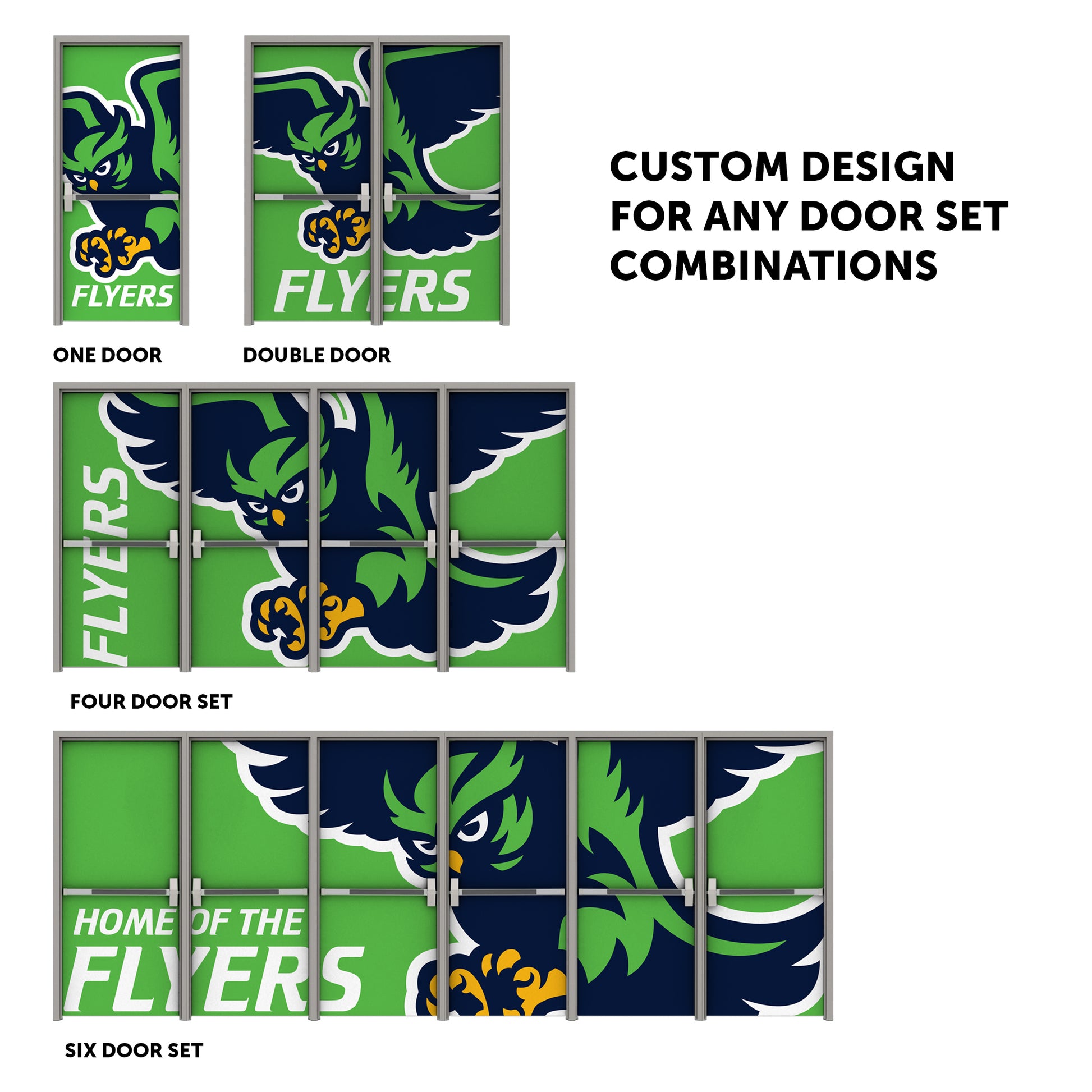 Custom vinyl door wrap designs.