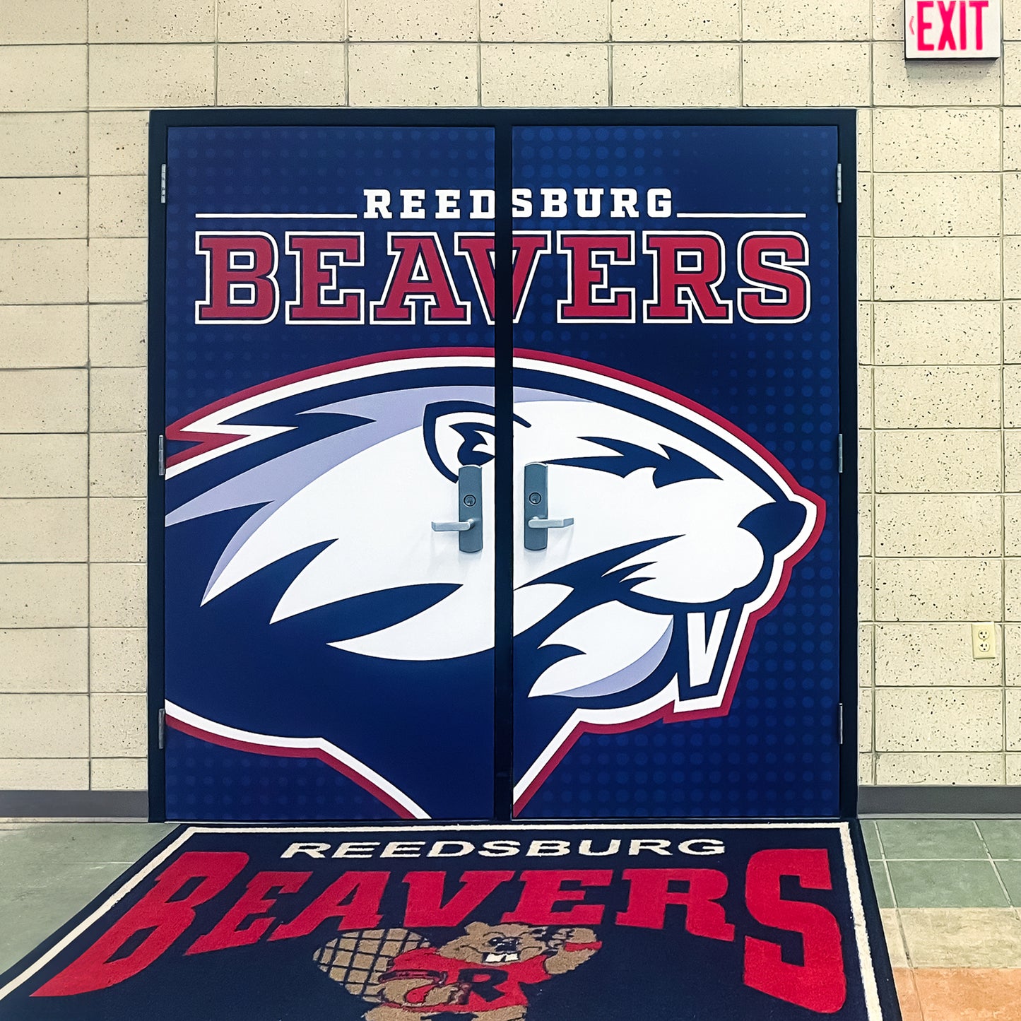 Custom Vinyl door wraps for school entrance.