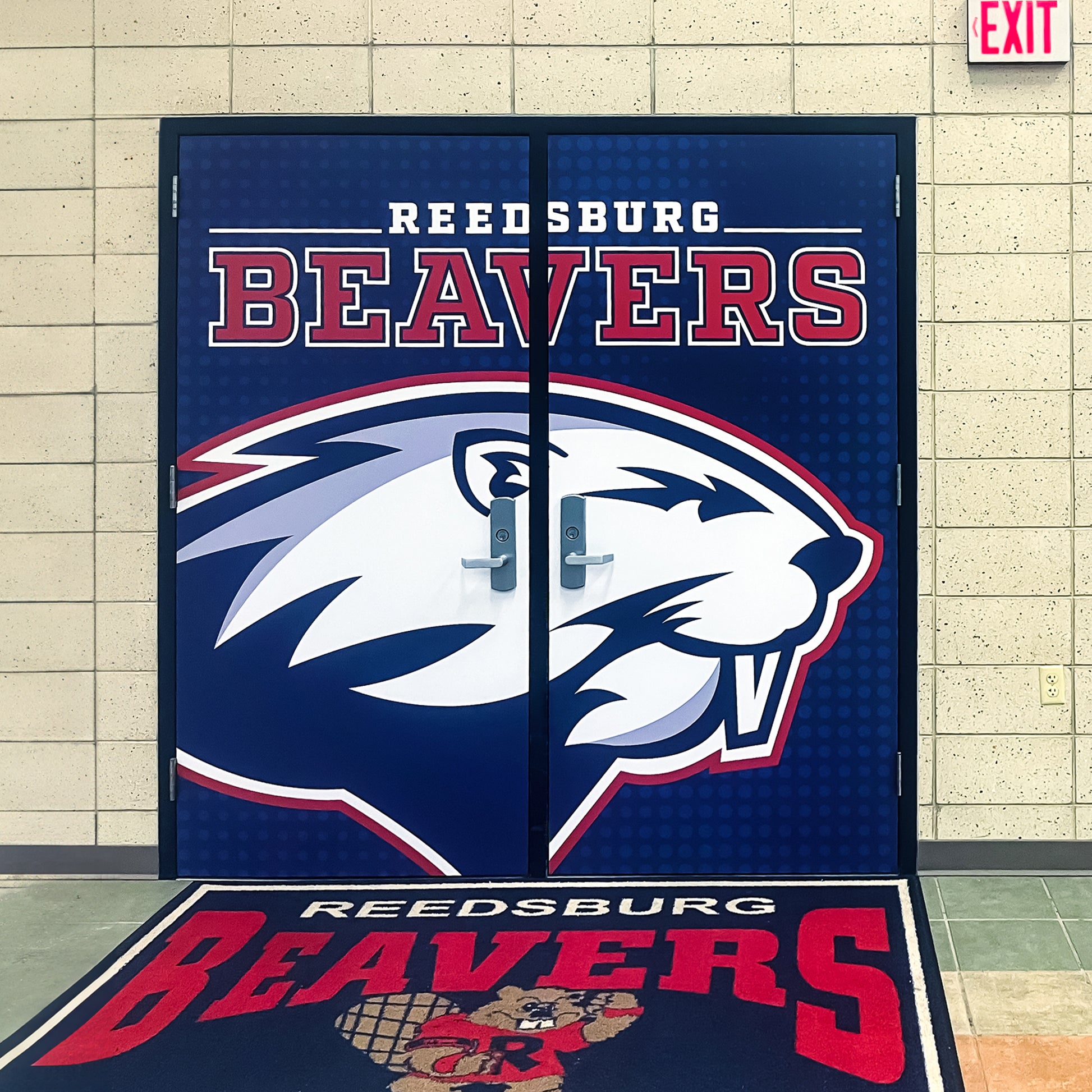 Custom Vinyl door wraps for school entrance.