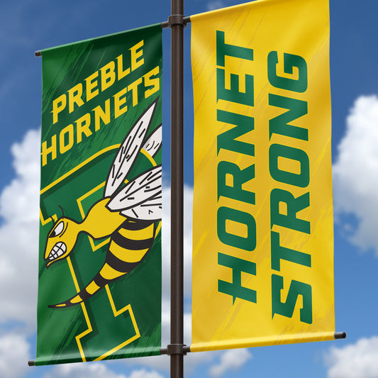 School Branding. Light pole banners Green Bay Preble hornets