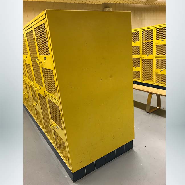 Locker room before locker end caps are installed.