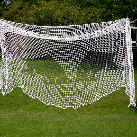 Custom soccer net with Red Bull logo.