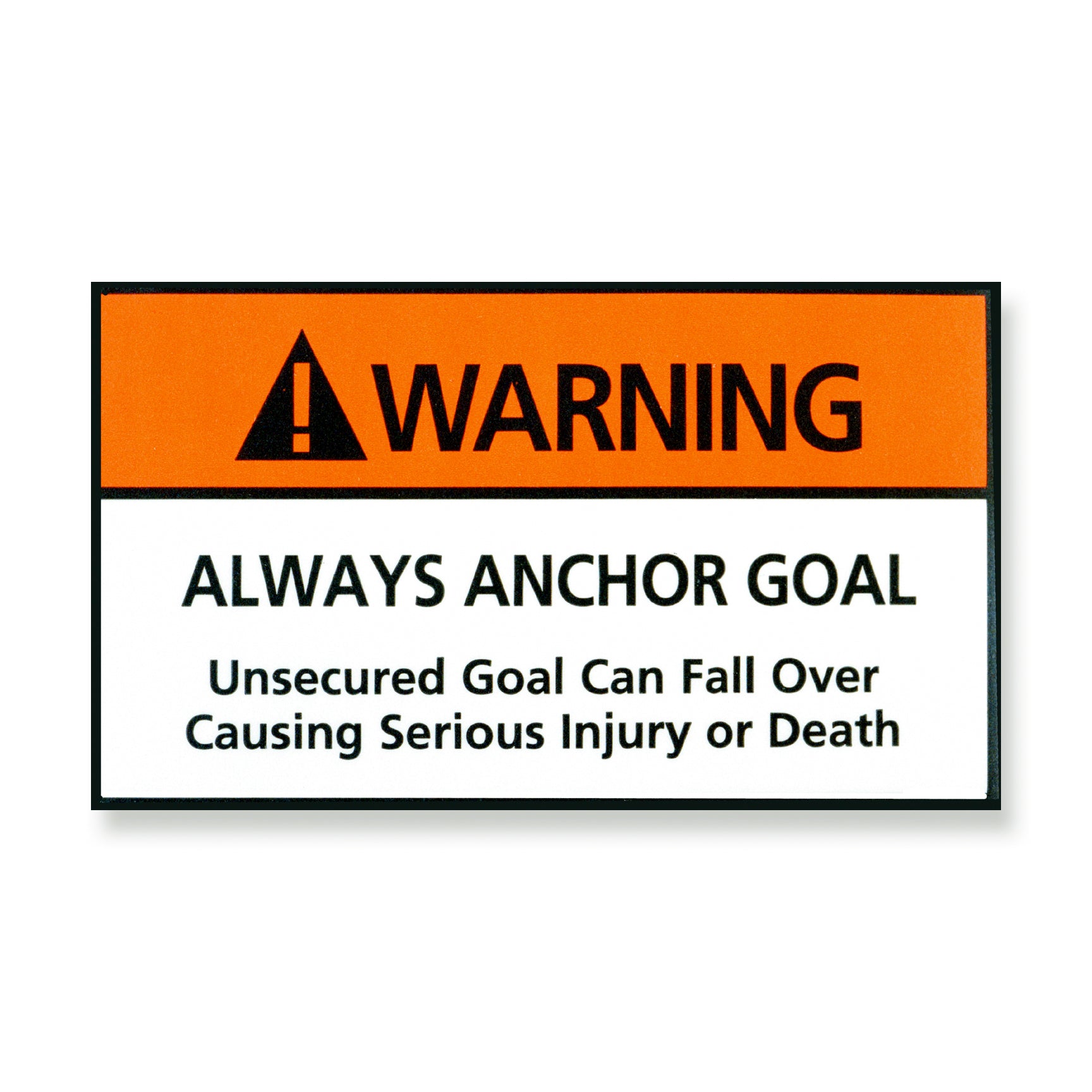 Model #STICK1. Movable soccer goal warning label. Always anchor goal.
