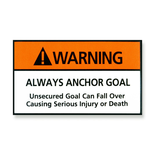 Model #STICK1. Movable soccer goal warning label. Always anchor goal.