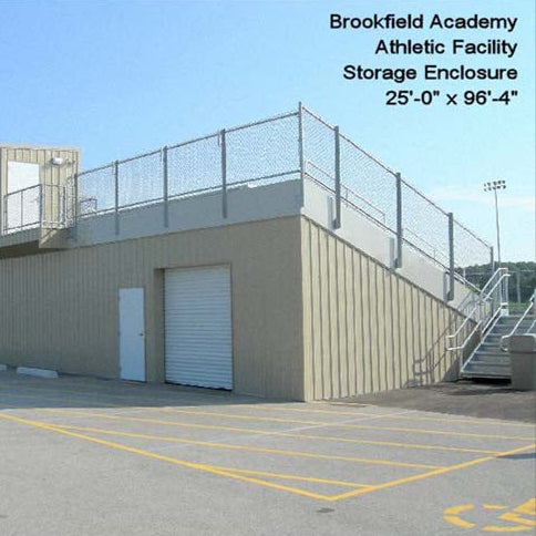 Water tight storage enclosure under bleachers.