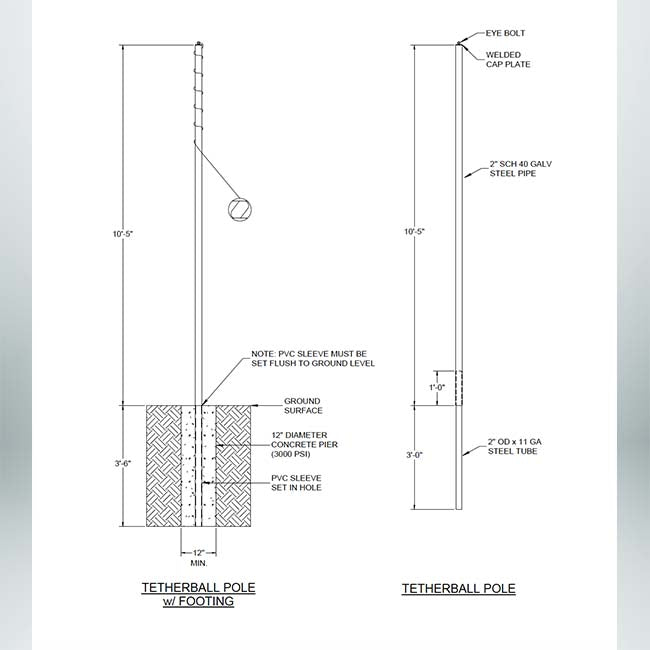 Model #TMW25. Cad drawing of heavy duty tetherball pole.