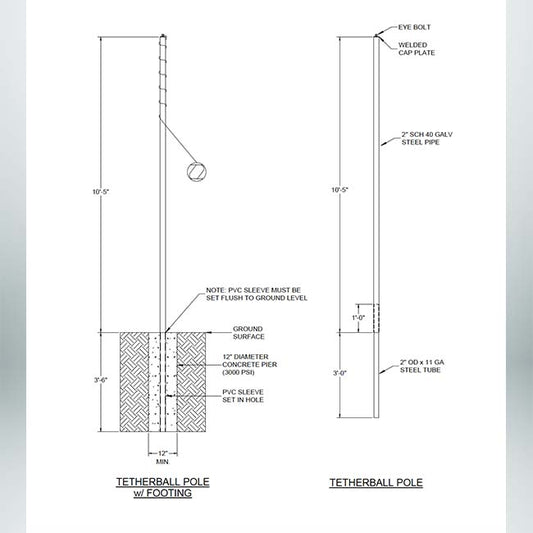 Model #TMW25. Cad drawing of heavy duty tetherball pole.