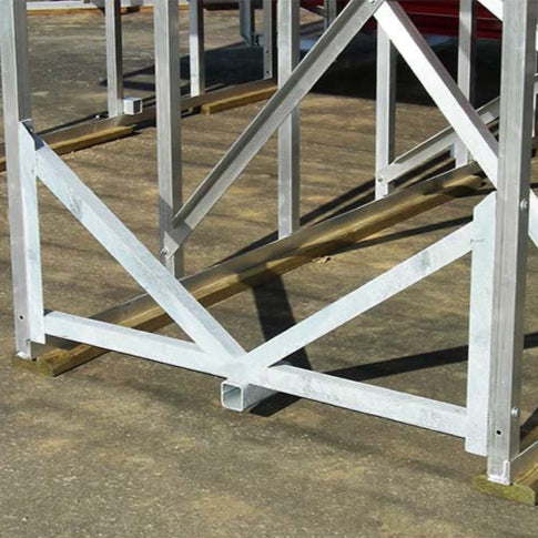 Model #TP. Frame modification kit for hitch and wheel kit #HW1 and #HW2 to move aluminum bleachers.