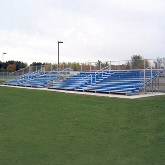 10 row custom bleachers with blue risers.
