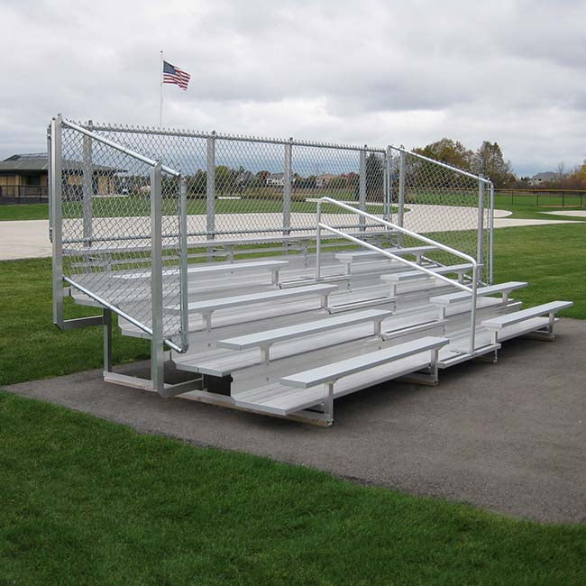 Model #B5R19A1GR. 5 row 19' bleacher with aisle and guardrail.