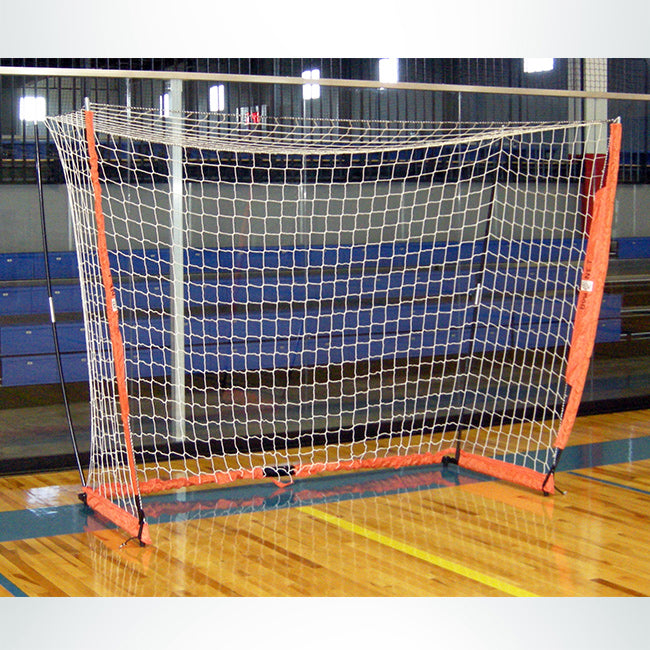 Model #BOWFUTSAL. Portable bownet futsal goal. 3' x 5', white net and orange frame.