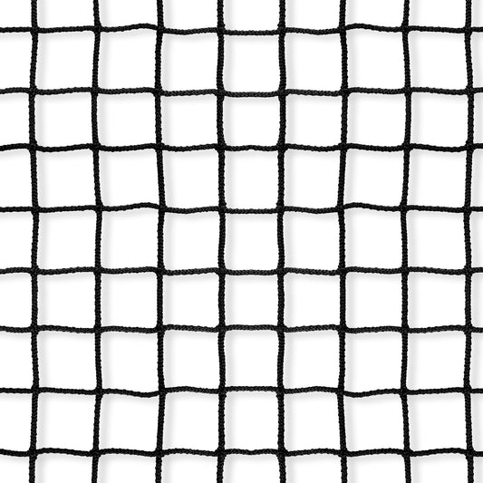 Custom Goal Nets feature black netting with evenly spaced square holes and thick, twisted strands in a grid pattern—perfect for custom nets or colors to match your team’s style against a white background.