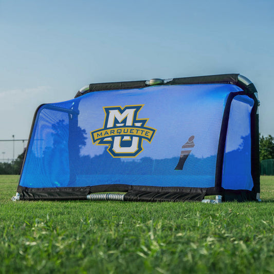 Custom logo for Marquette University on 3' x 5' Quickfold soccer goal