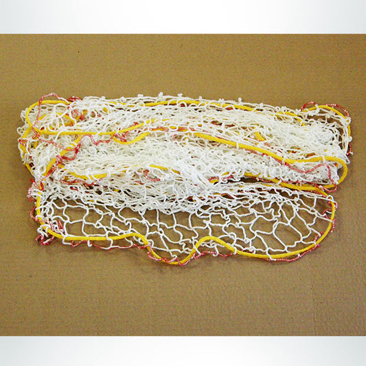 Model #GAIA. Interactive soccer goal net, white and yellow.