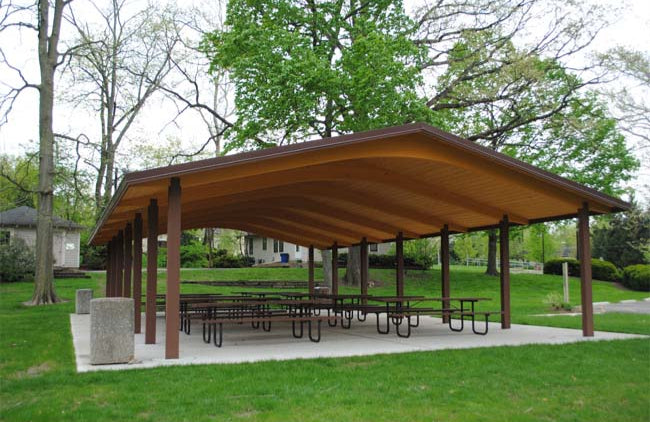 Model #RCPLWG3052-04. 30'x52' laminated wood gable park shelter.