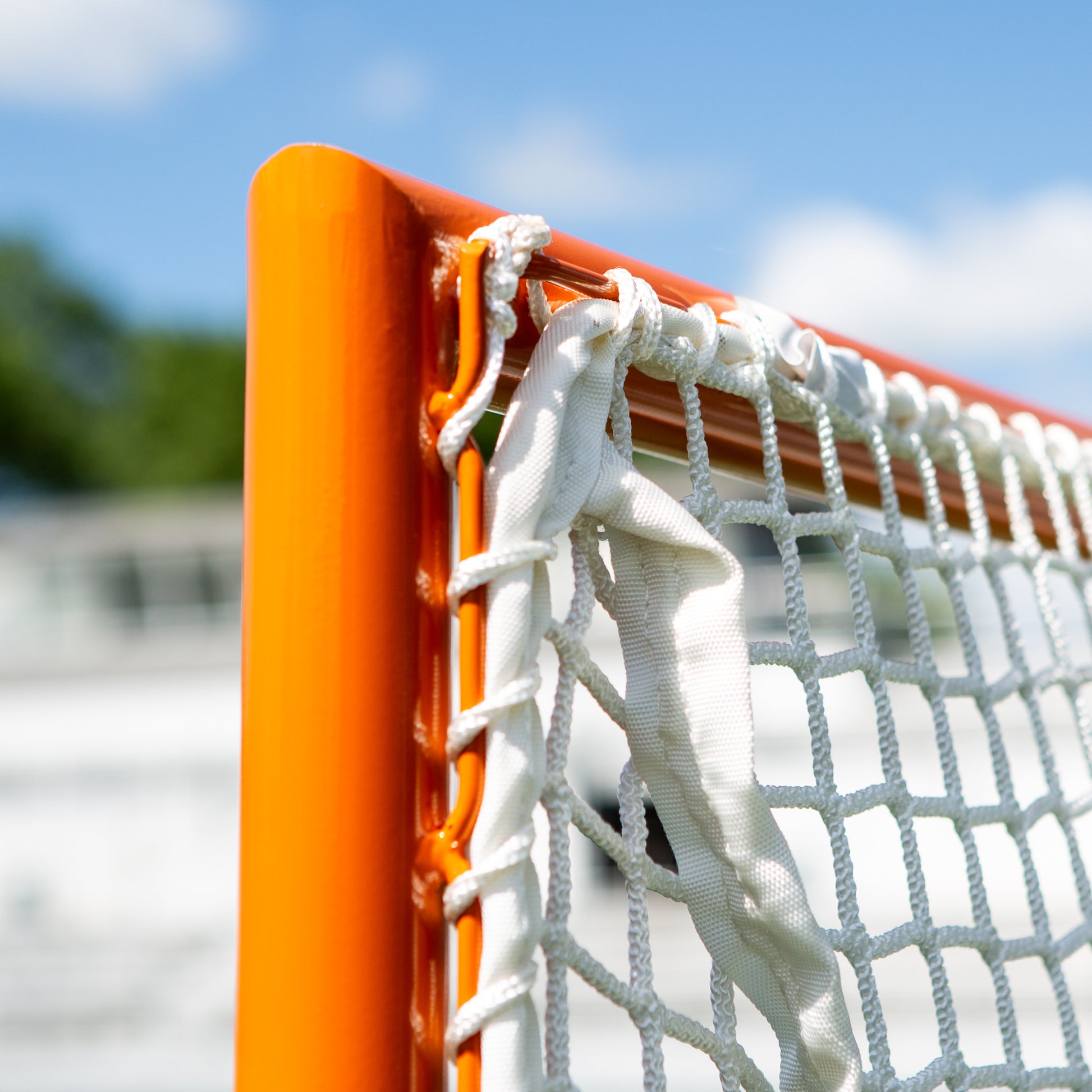 Lacrosse goal net and lacing bar close up